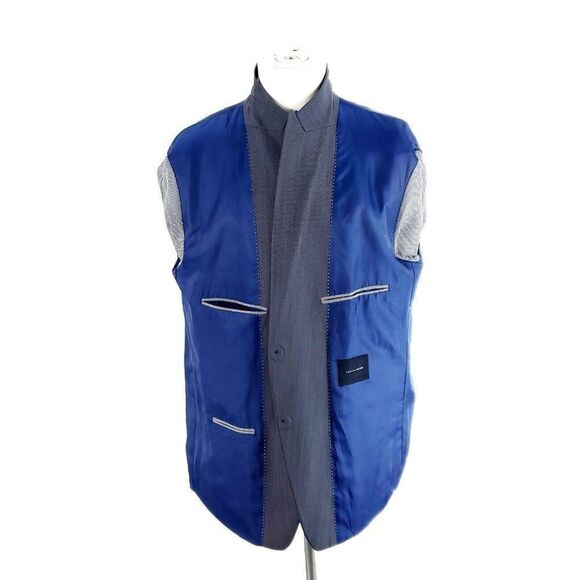 Tommy Hilfiger Wool Lycra 2 Button Suit Jacket 44R Blue Striped Peak Lapel Extra - Picture 10 of 11